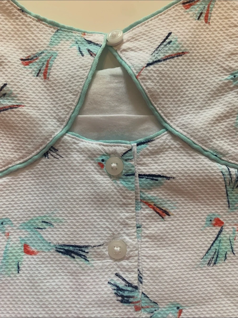 Janie and Jack White Sleeveless Dress with Mint and Coral Bird Print Size 3-6 mo